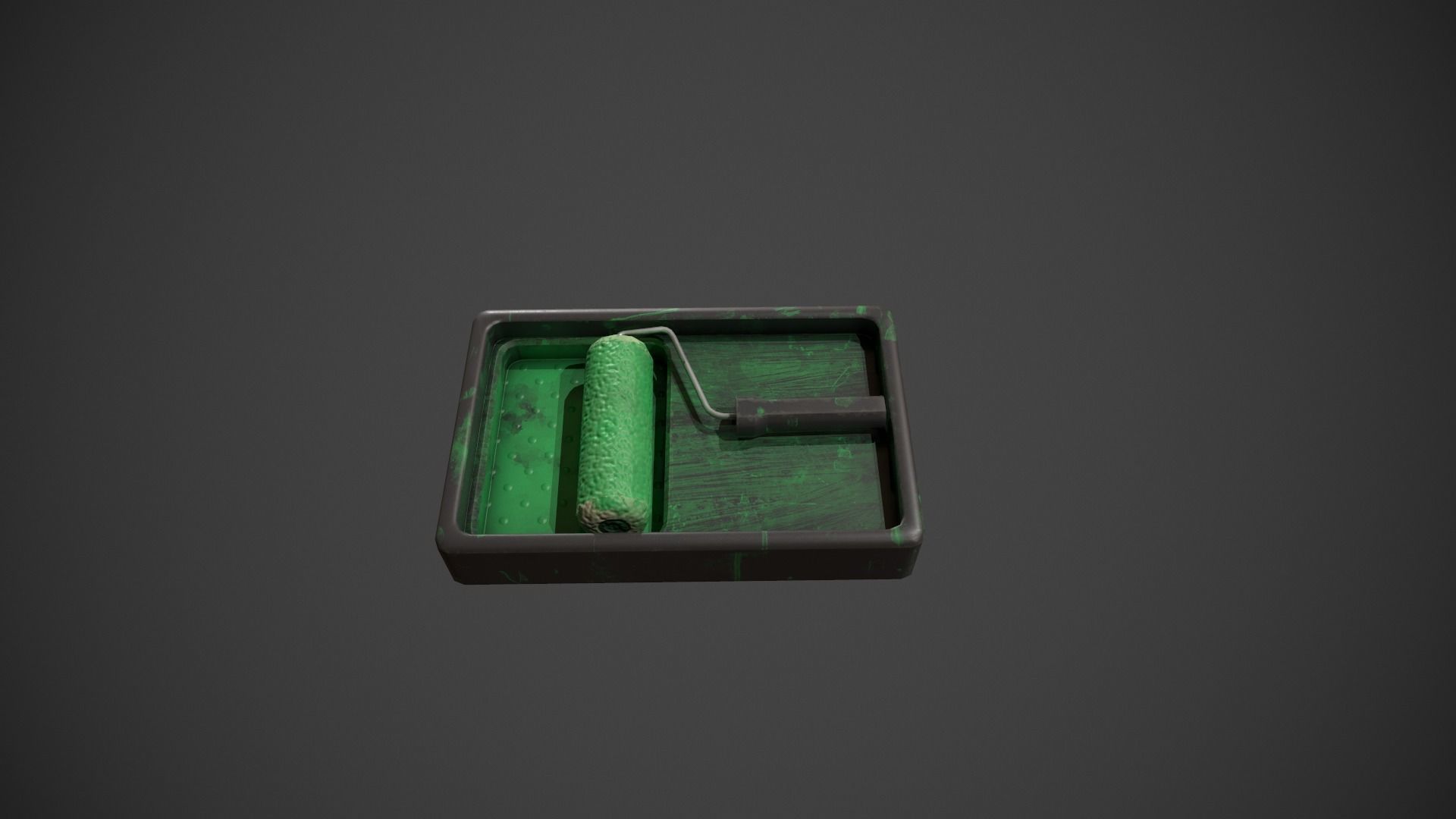 Paint Roller and Tray - Green Paint Low-poly 3D model_2