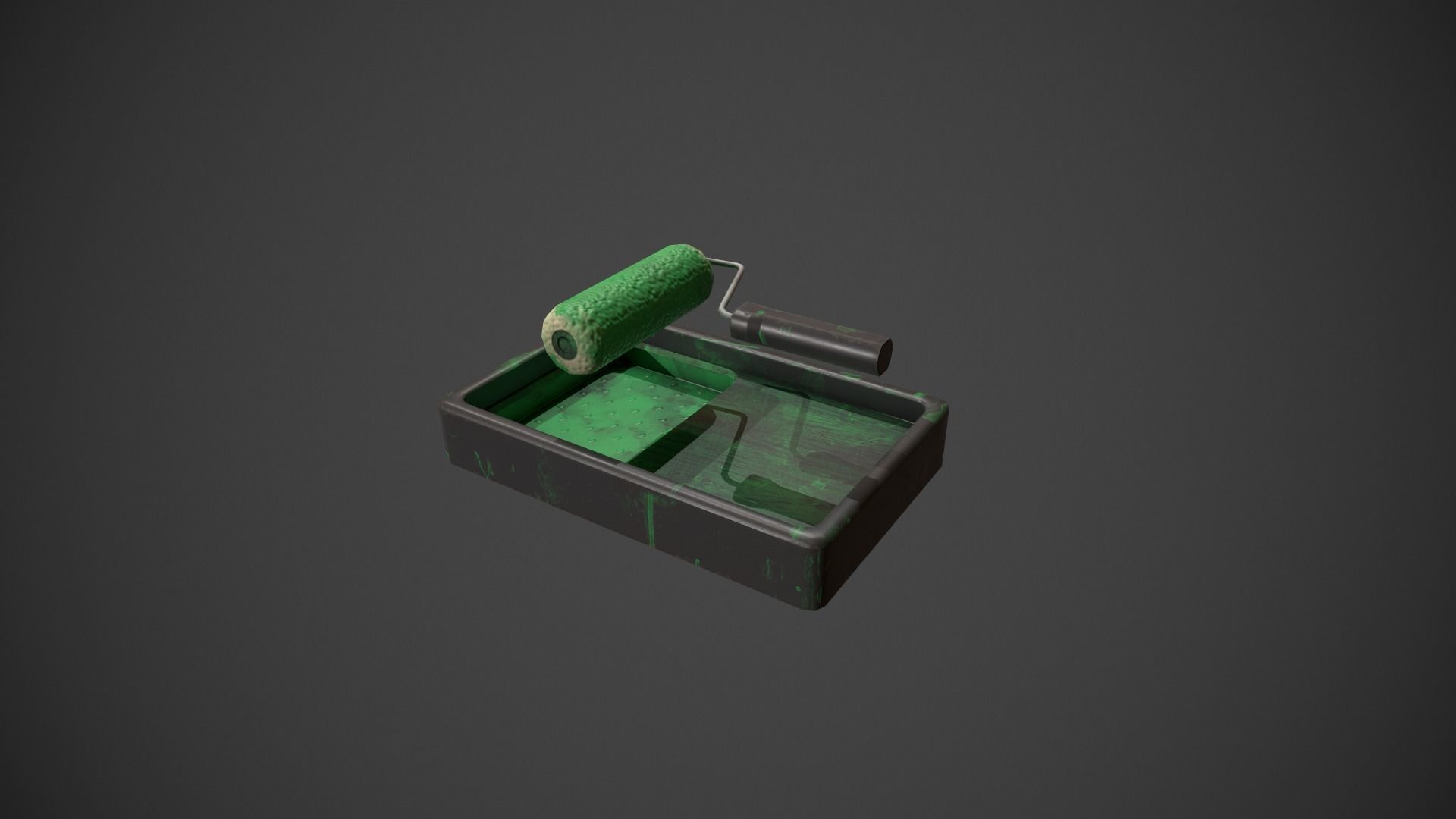 Paint Roller and Tray - Green Paint Low-poly 3D model_24