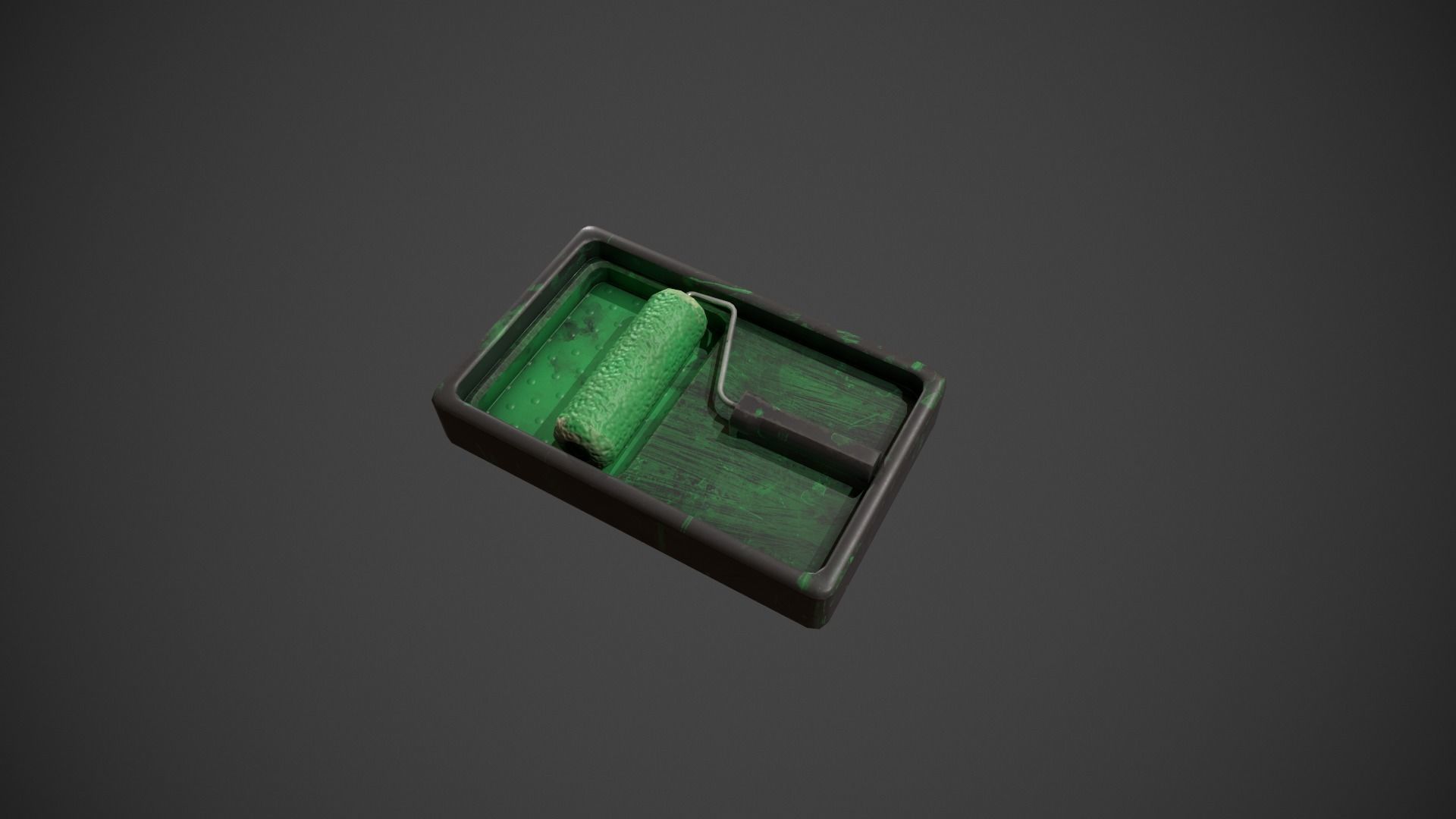 Paint Roller and Tray - Green Paint Low-poly 3D model_11