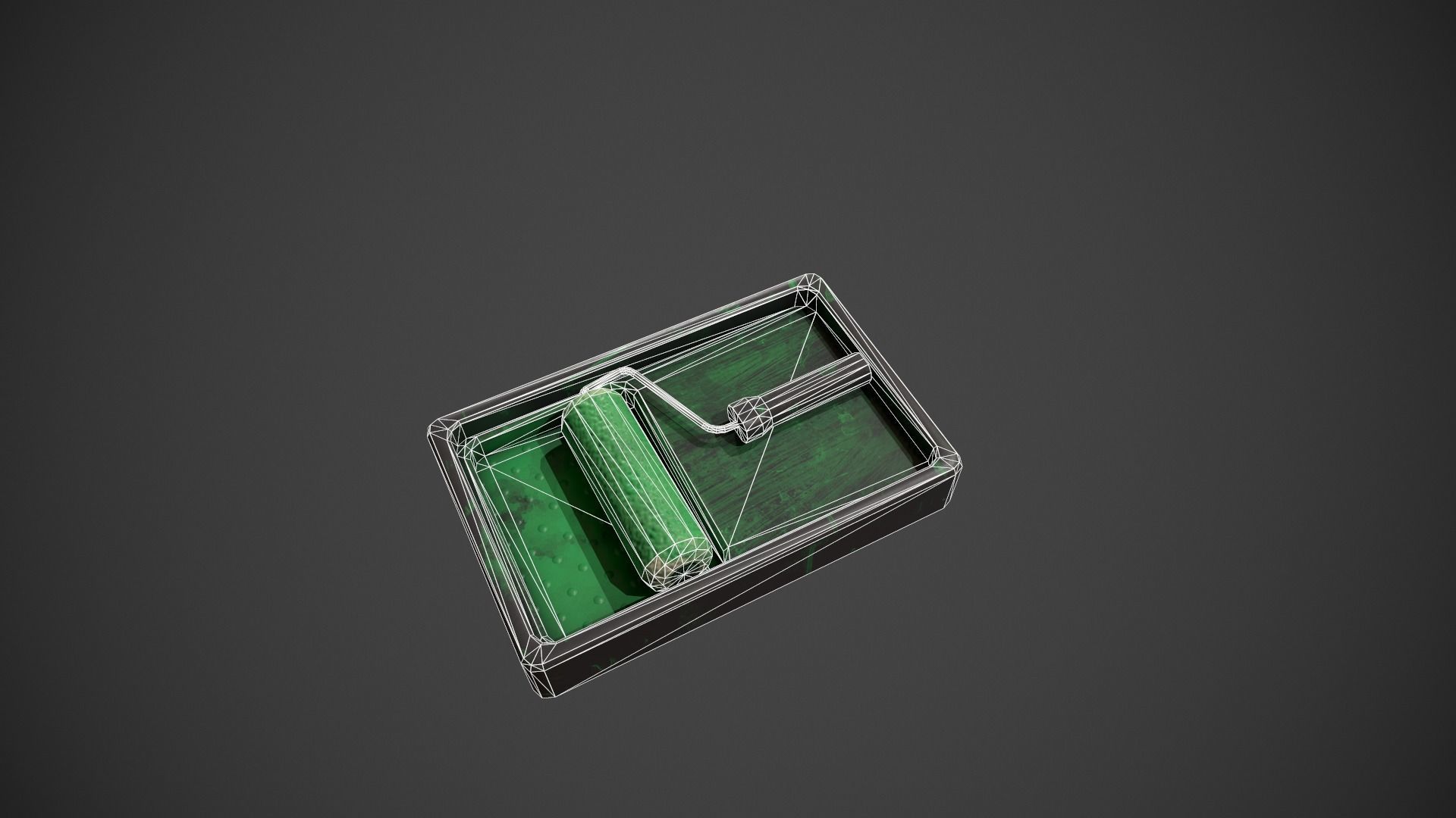Paint Roller and Tray - Green Paint Low-poly 3D model_14