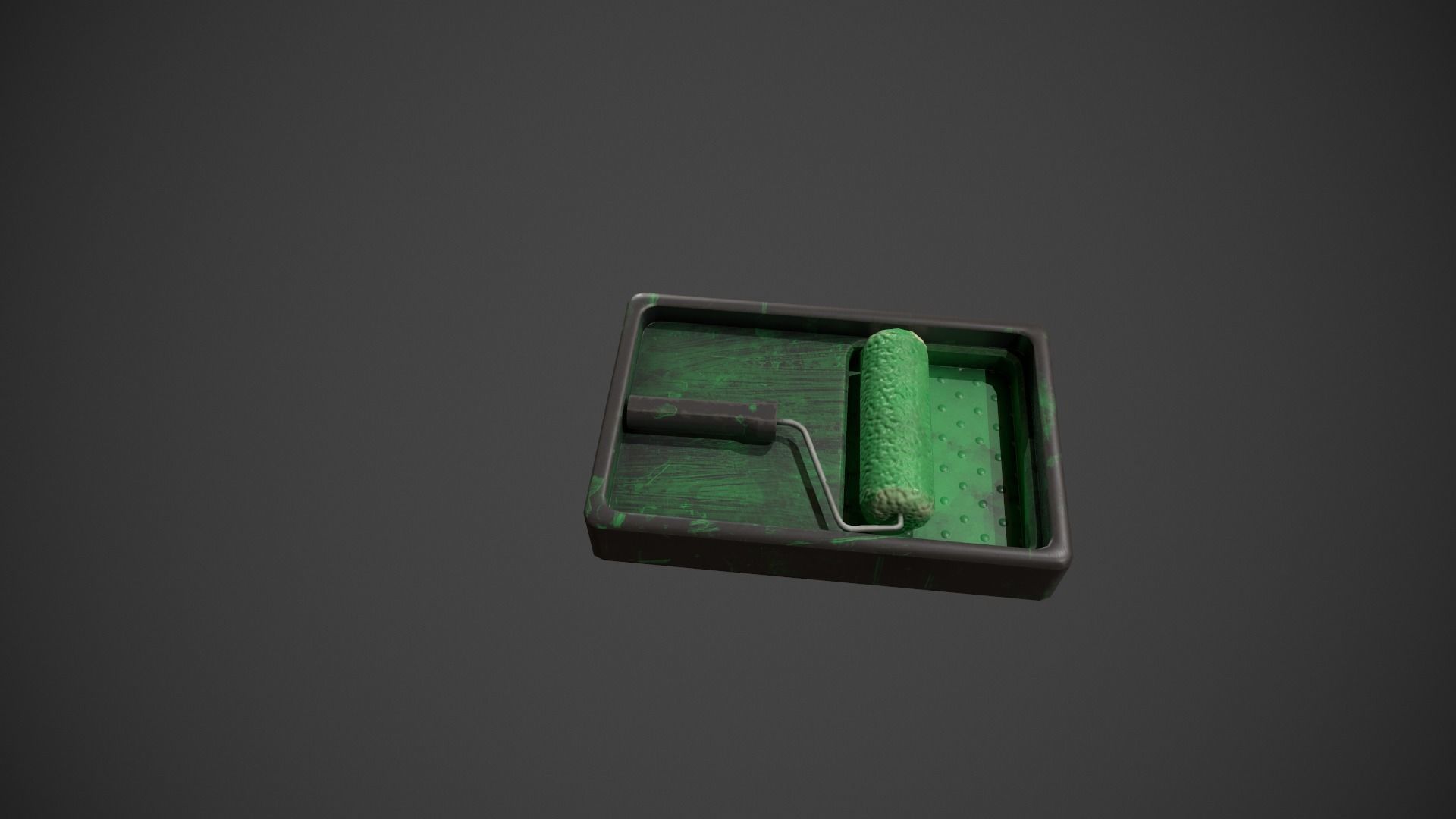 Paint Roller and Tray - Green Paint Low-poly 3D model_7