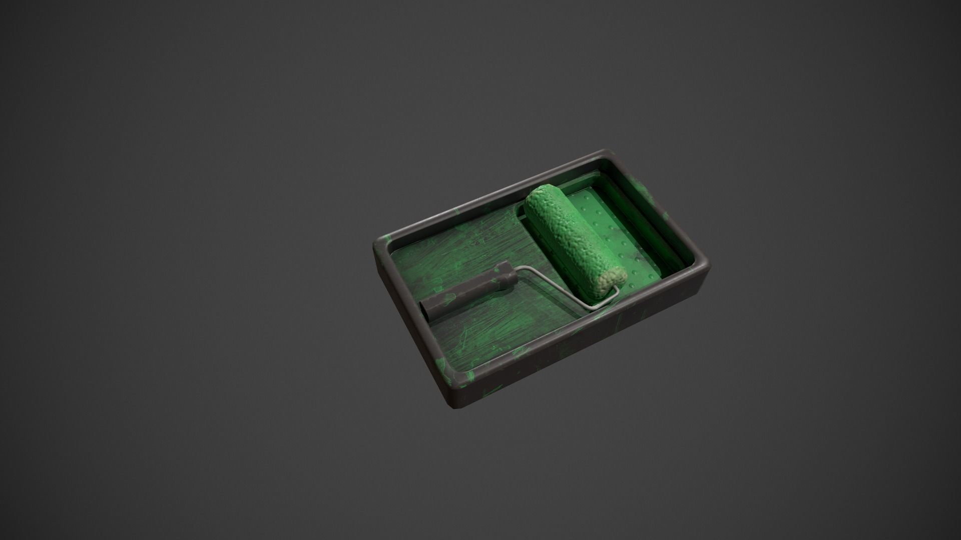 Paint Roller and Tray - Green Paint Low-poly 3D model_8
