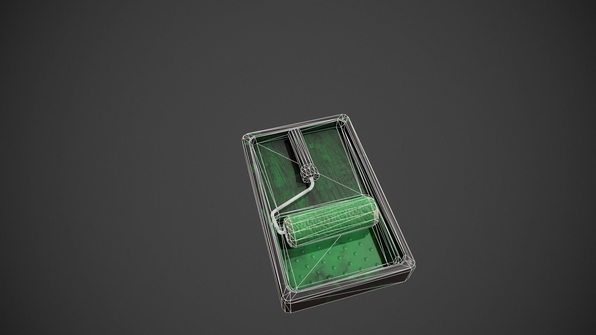 Paint Roller and Tray - Green Paint Low-poly 3D model_16