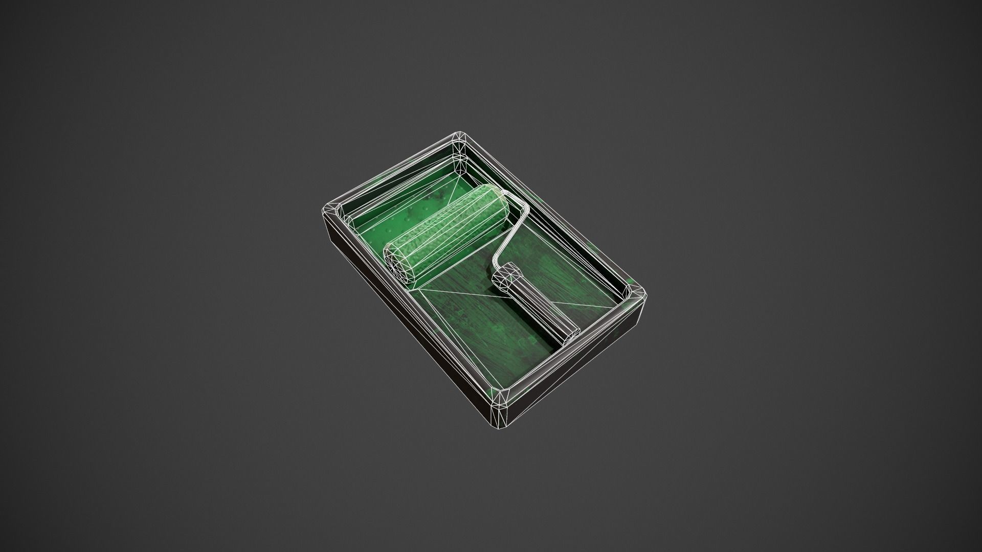 Paint Roller and Tray - Green Paint Low-poly 3D model_22