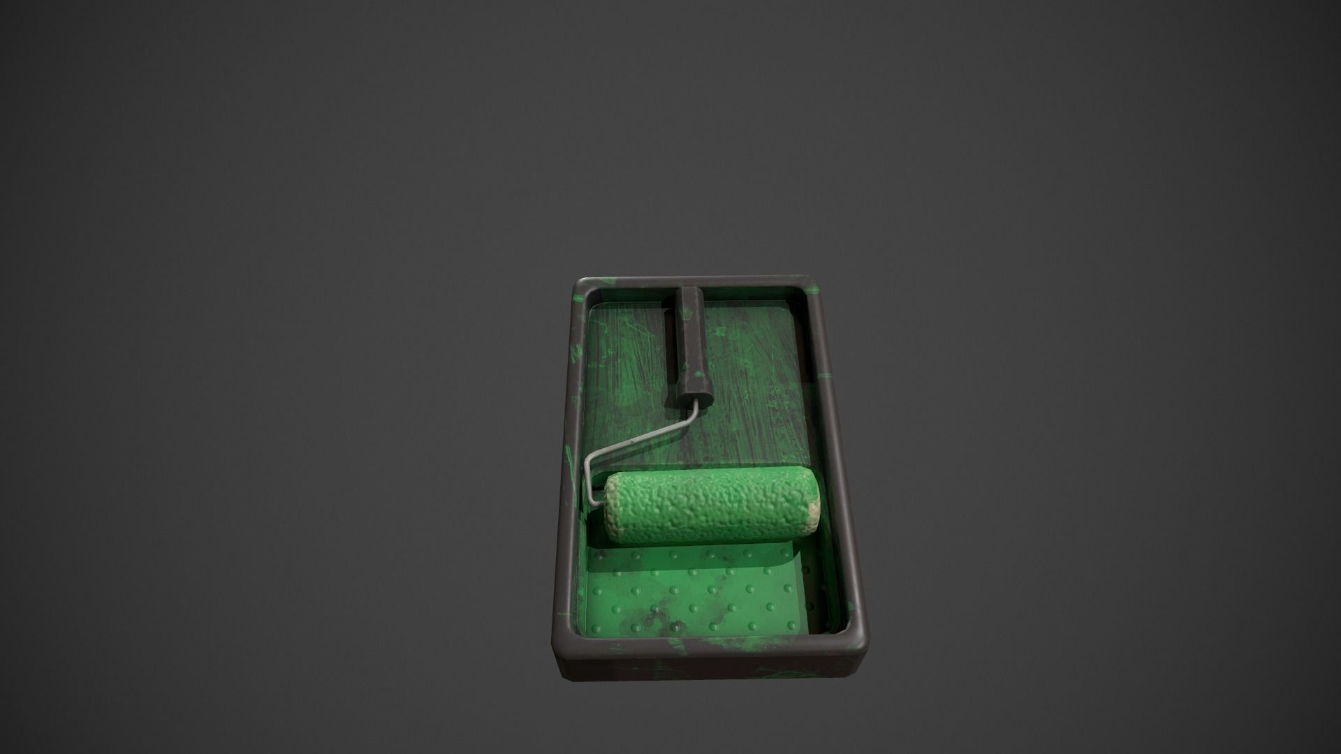 Paint Roller and Tray - Green Paint Low-poly 3D model_5
