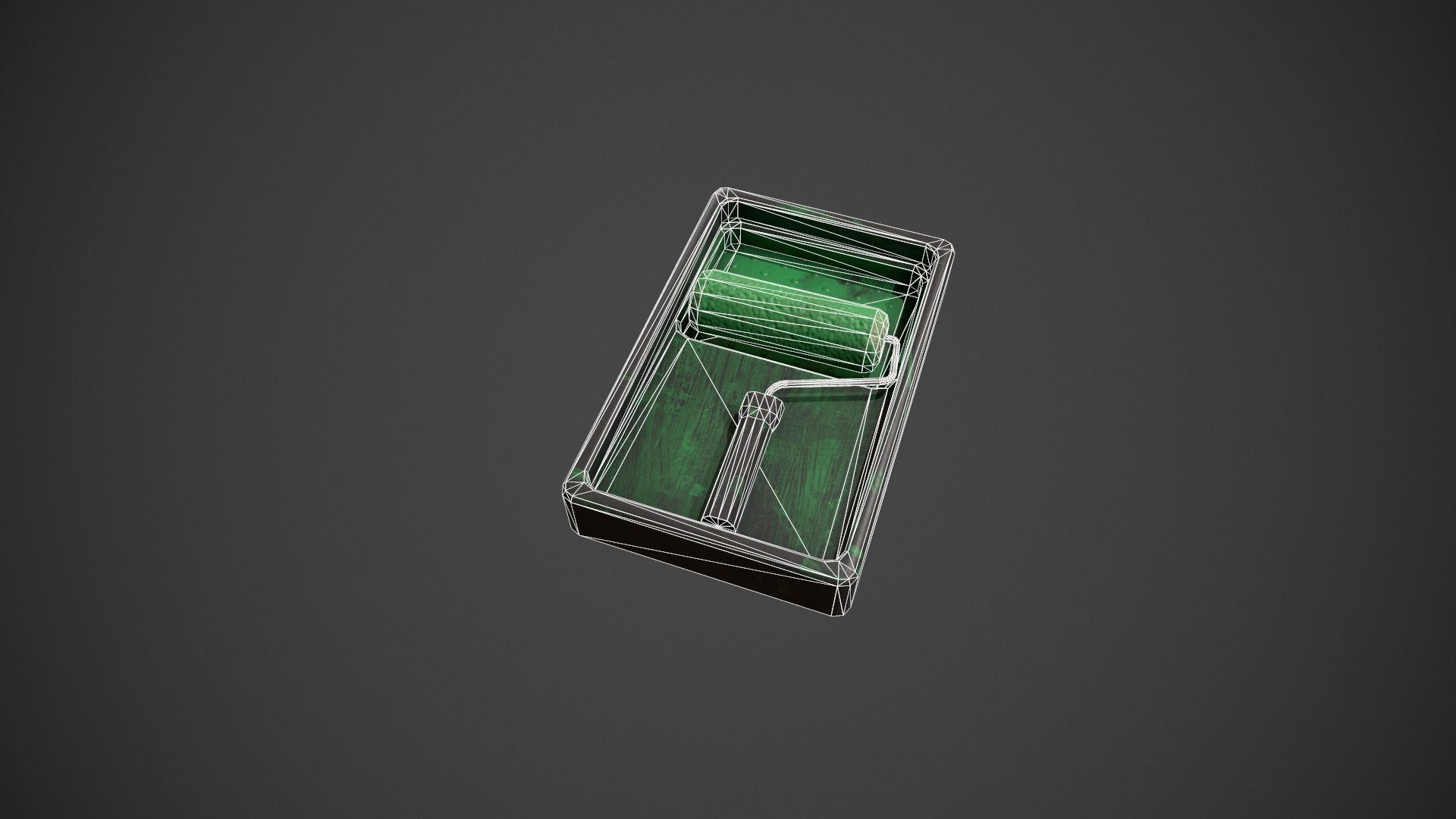 Paint Roller and Tray - Green Paint Low-poly 3D model_20