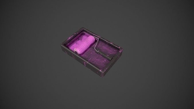 Paint Roller and Tray - Pink Paint Low-poly 3D model