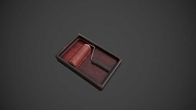 Paint Roller and Tray - Red Paint Low-poly 3D model