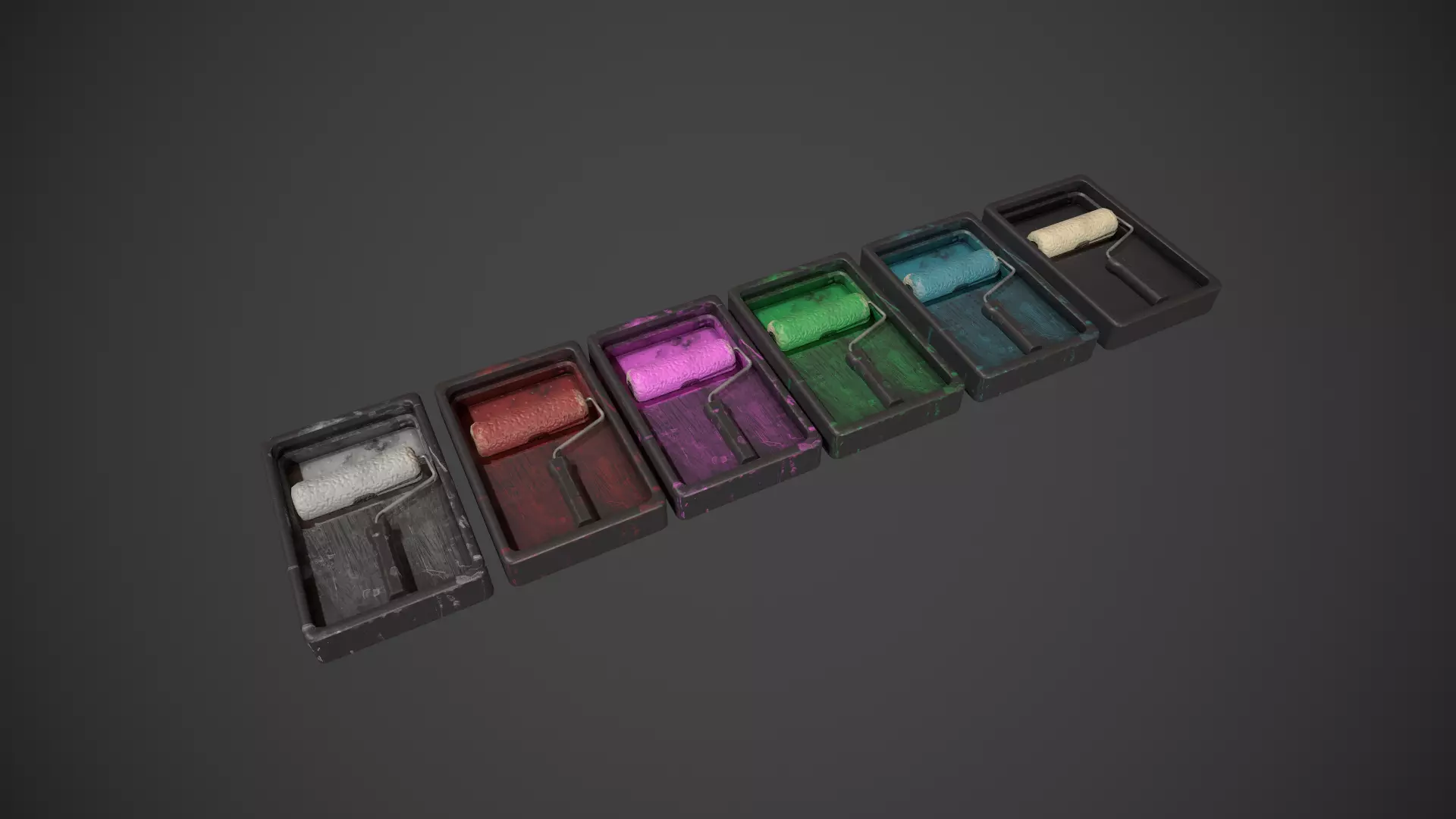 Paint Roller and Tray - Color Variations Low-poly 3D model_0