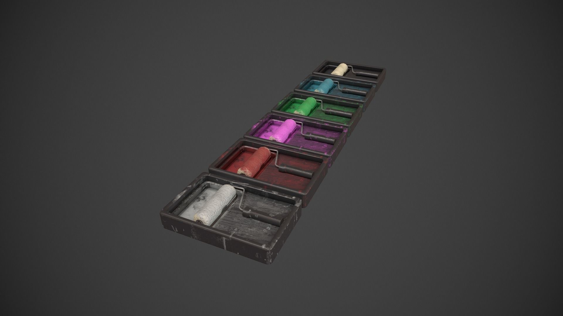 Paint Roller and Tray - Color Variations Low-poly 3D model_1