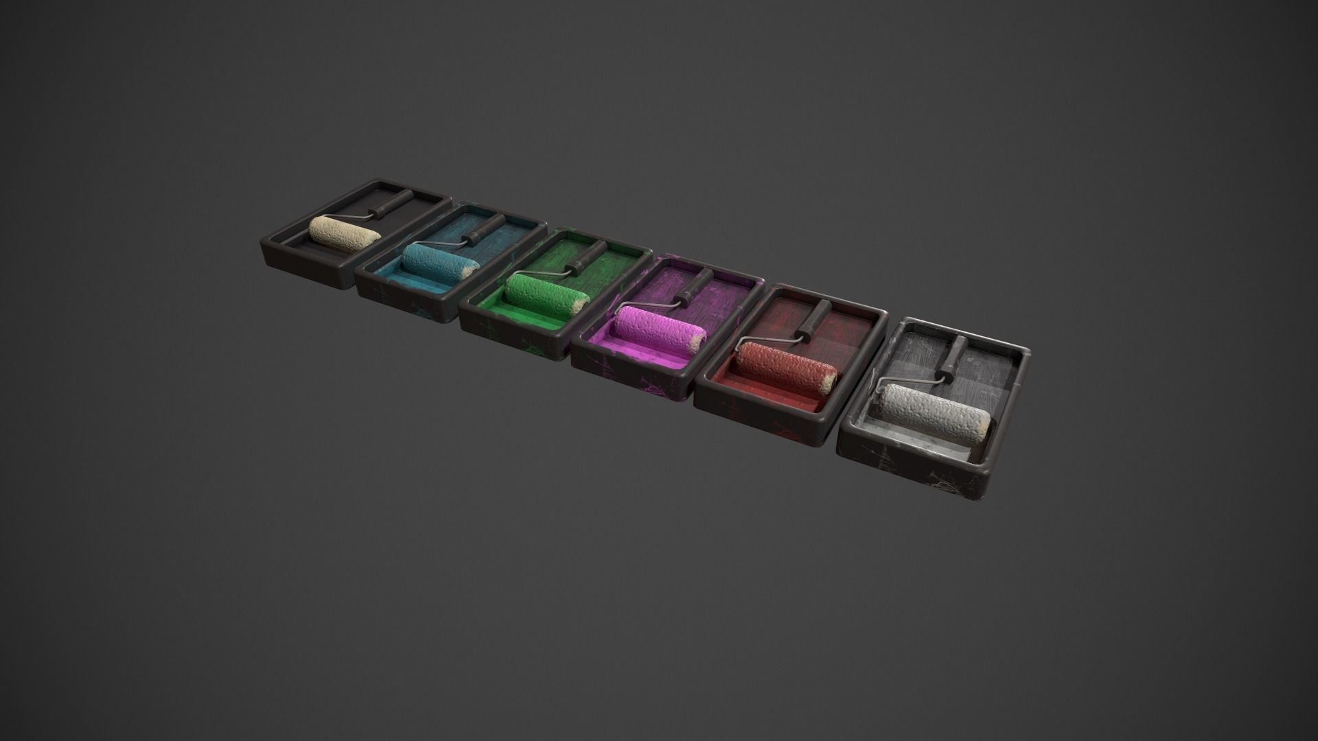 Paint Roller and Tray - Color Variations Low-poly 3D model_2