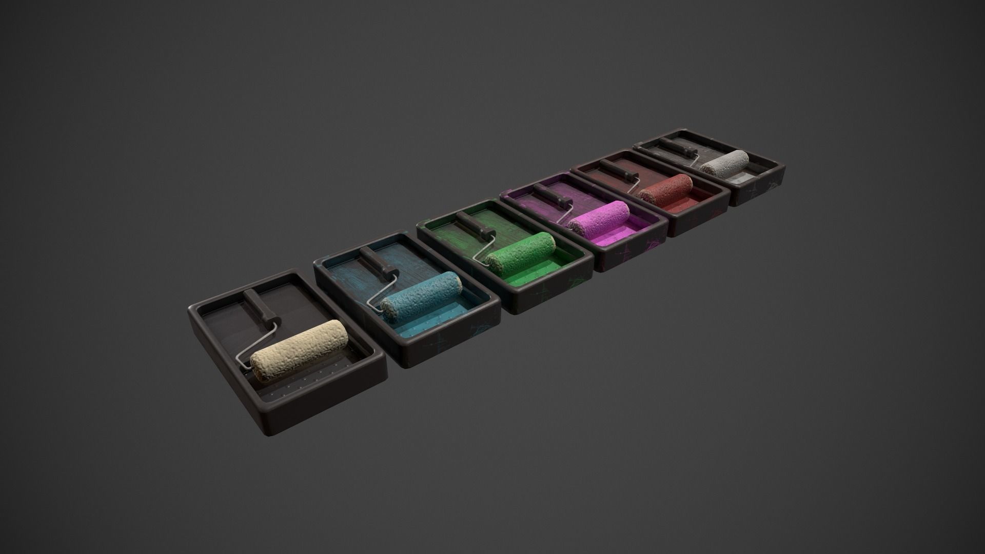 Paint Roller and Tray - Color Variations Low-poly 3D model_3