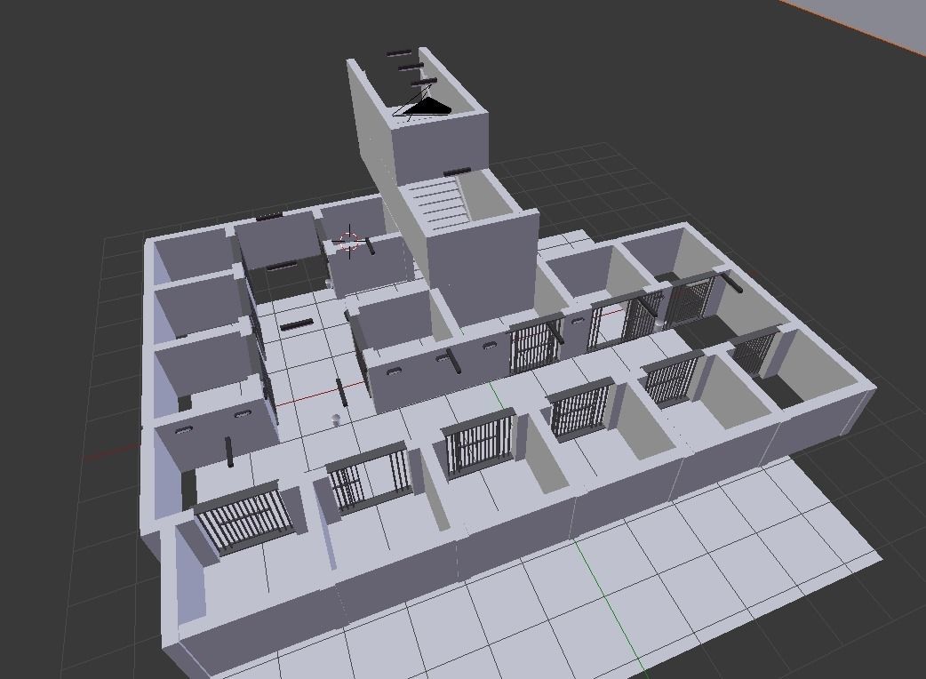 Prison corridor Low-poly 3D model_7