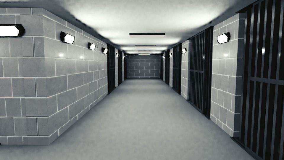 Prison corridor Low-poly 3D model_5