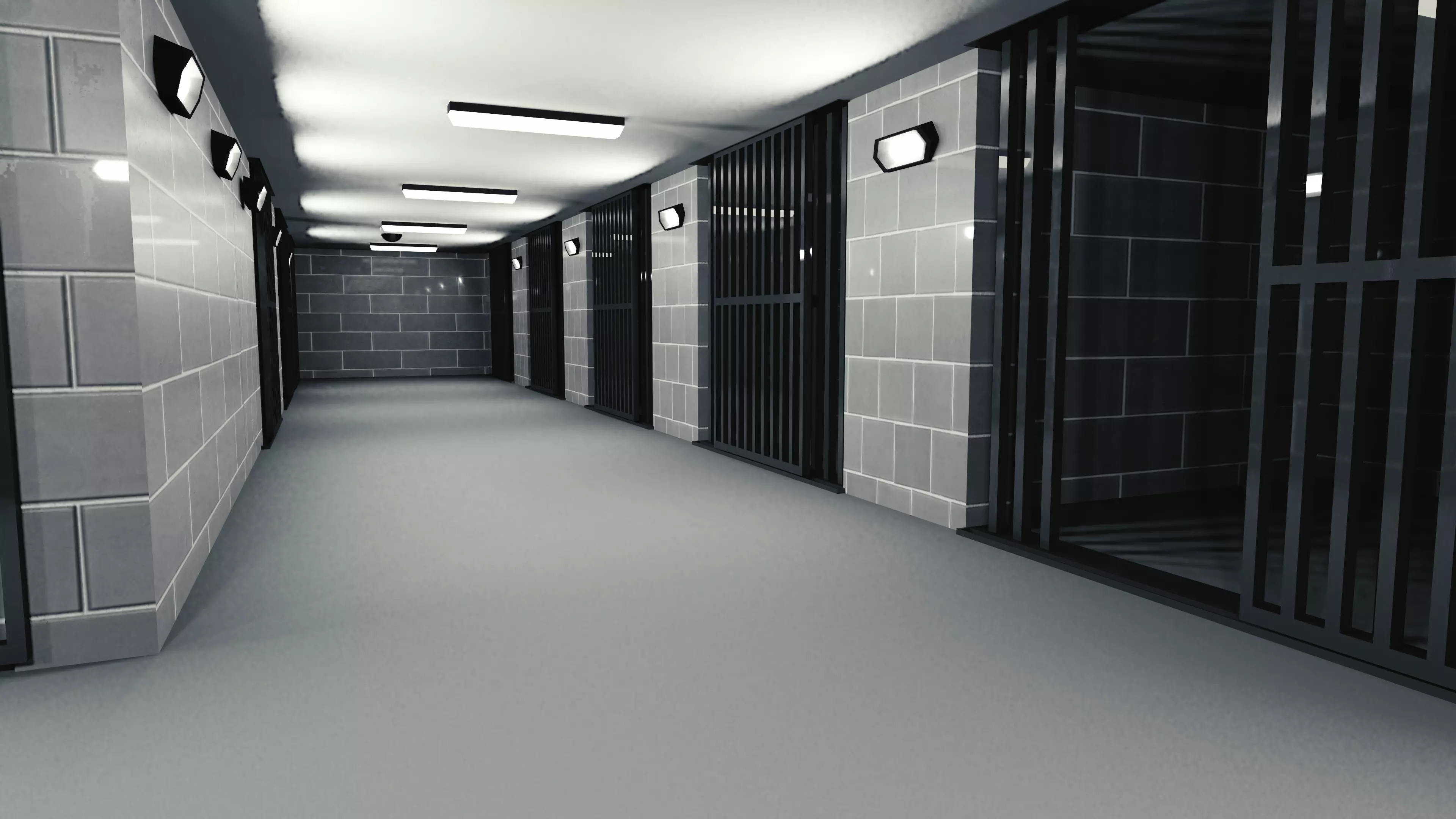 Prison corridor Low-poly 3D model_0