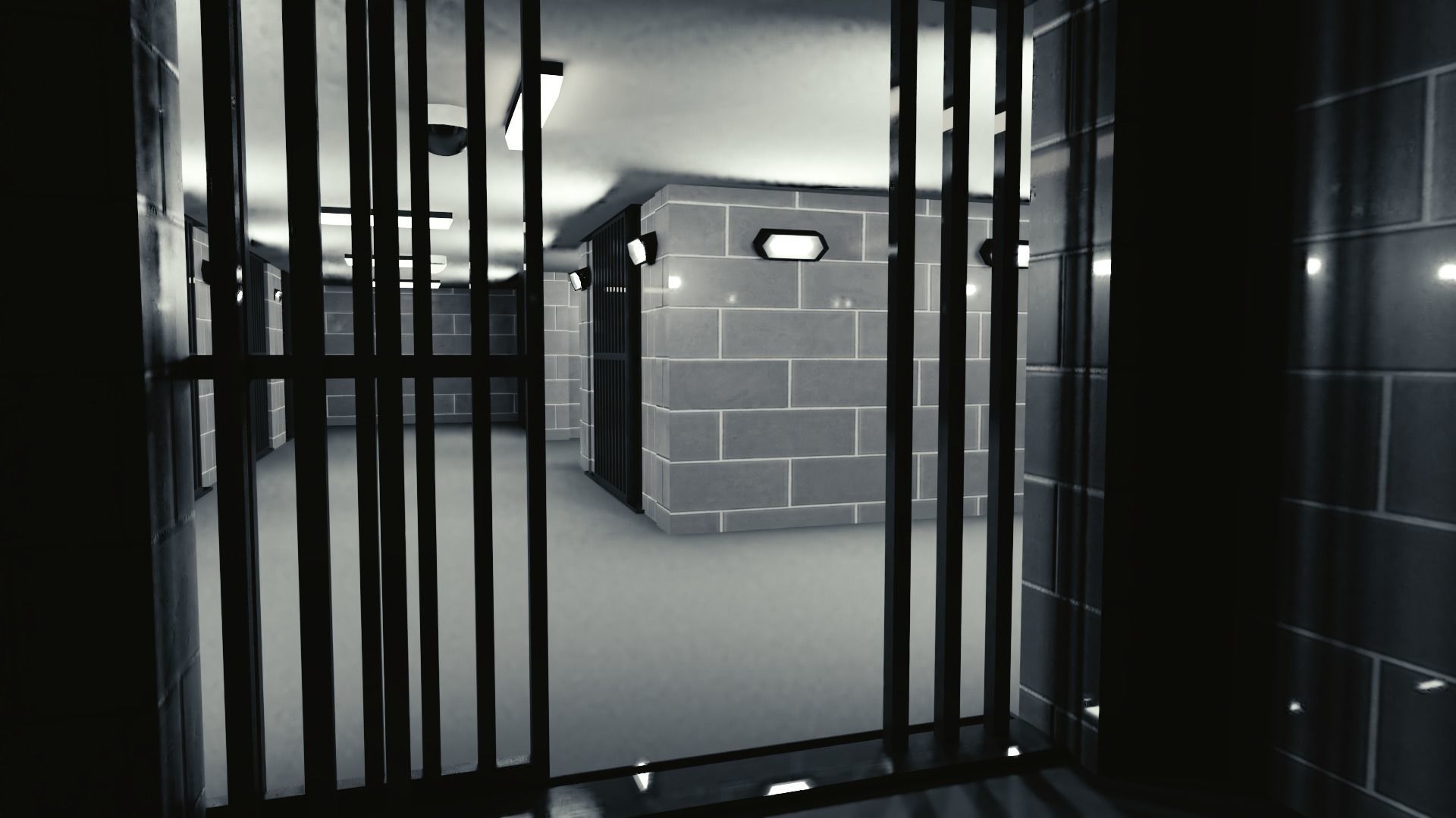 Prison corridor Low-poly 3D model_4