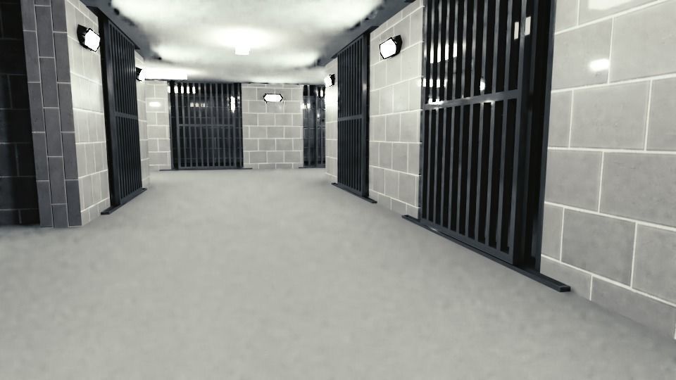Prison corridor Low-poly 3D model_6