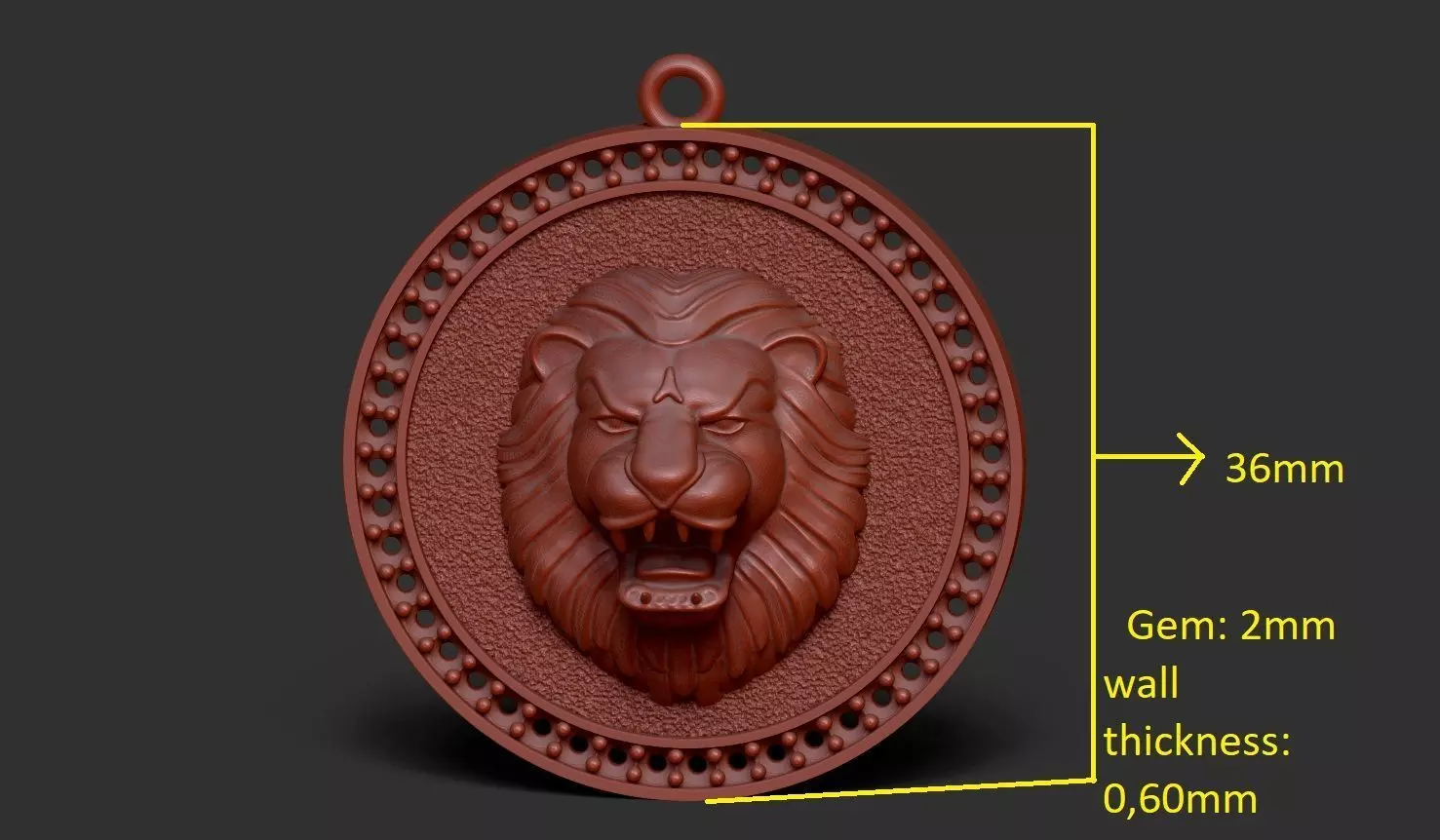 lion necklace 3D print model_0
