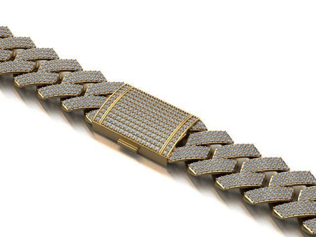 20MM CUBAN LINK CHAIN 3 ROWS DIAMOND BRACELET NECKLACE 3D print model_2