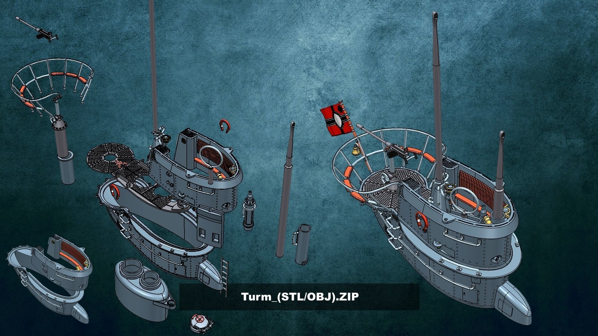 U-Boot TYP VII D 3D print model_34