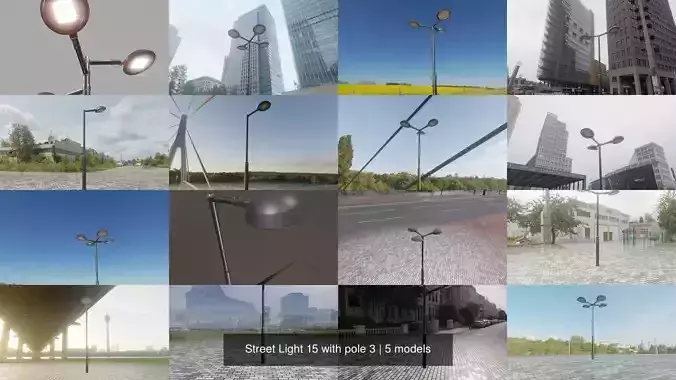 Street Light 15 with pole 3 3D Model Collection