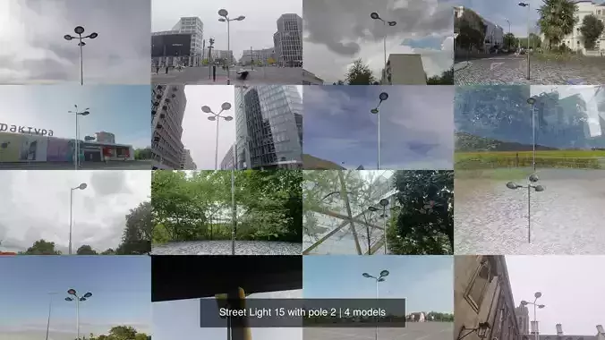 Street Light 15 with pole 2 3D Model Collection