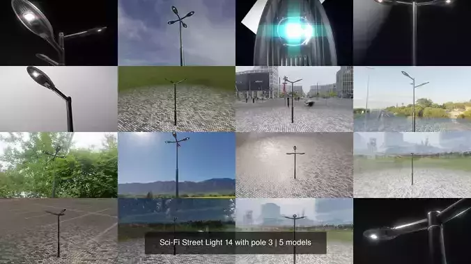 Sci-Fi Street Light 14 with pole 3 3D Model Collection