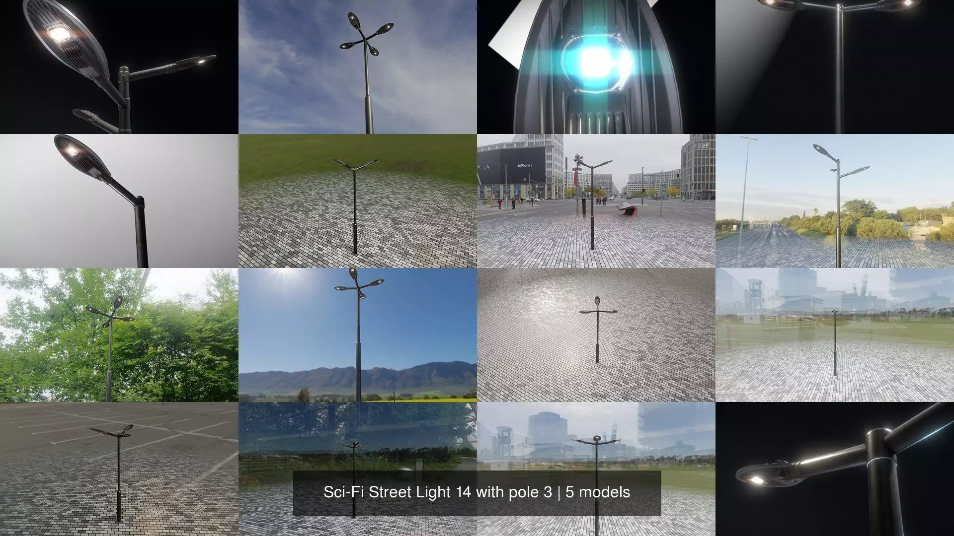 Sci-Fi Street Light 14 with pole 3 3D Model Collection_0