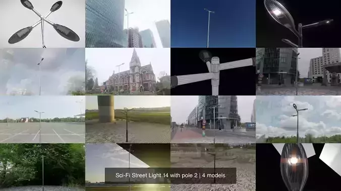 Sci-Fi Street Light 14 with pole 2 3D Model Collection