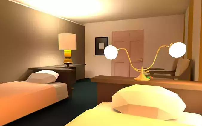 Simple Low-poly Hotel Room 3D model