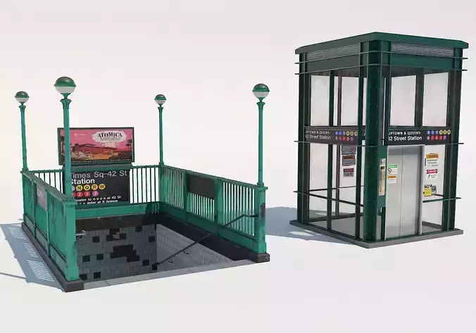 Subway Entrance NYC Low-poly 3D model