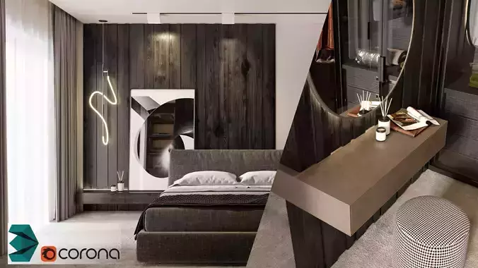 Master Bedroom Dark Color Scene 3D Models