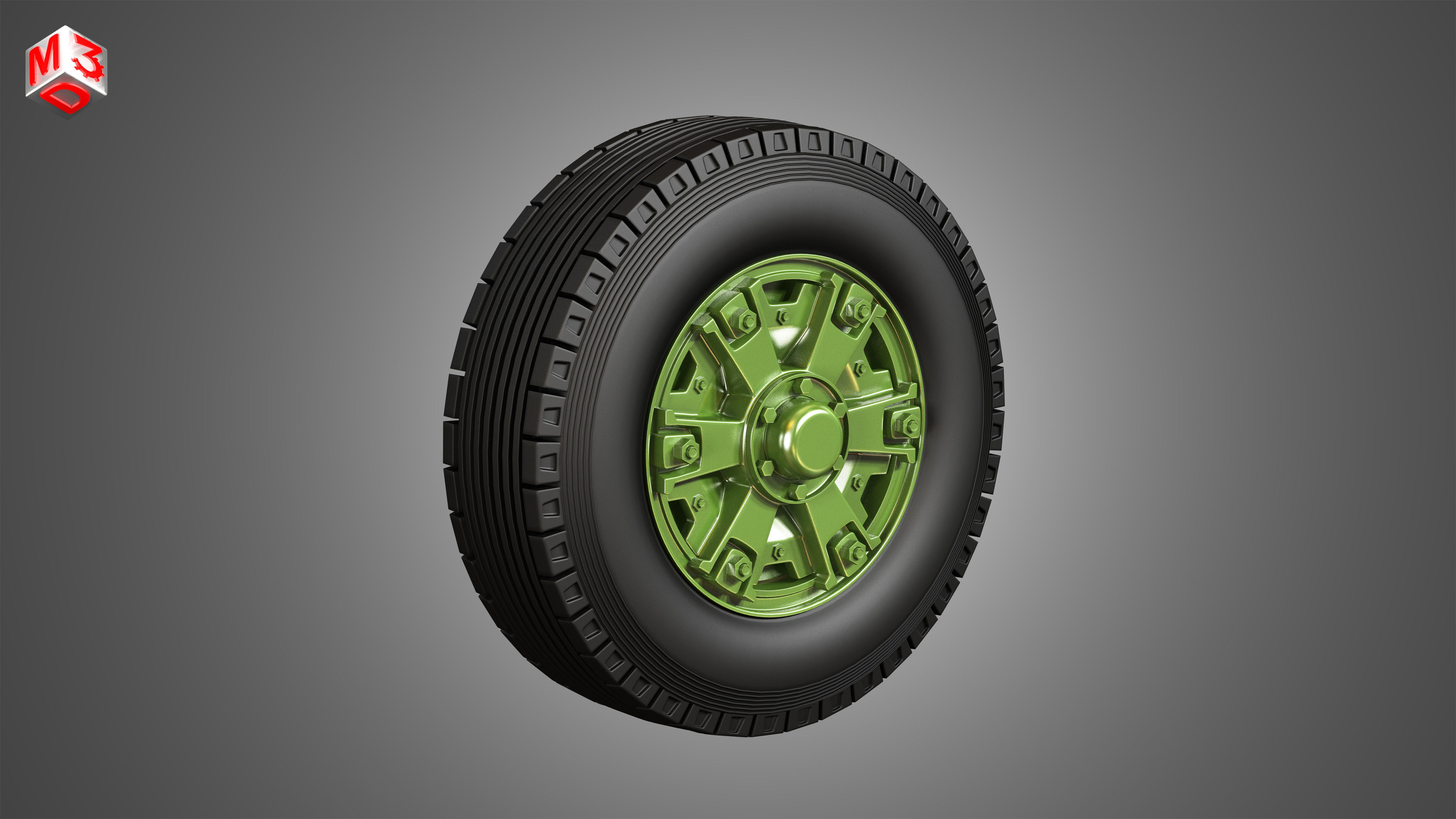 Trucks Tires and Dayton Style Rims with 6 Spoks 3D model_1