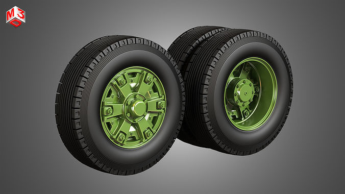 Trucks Tires and Dayton Style Rims with 6 Spoks 3D model