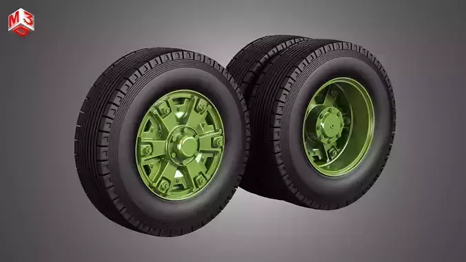 Trucks Tires and Dayton Style Rims with 6 Spoks 3D model