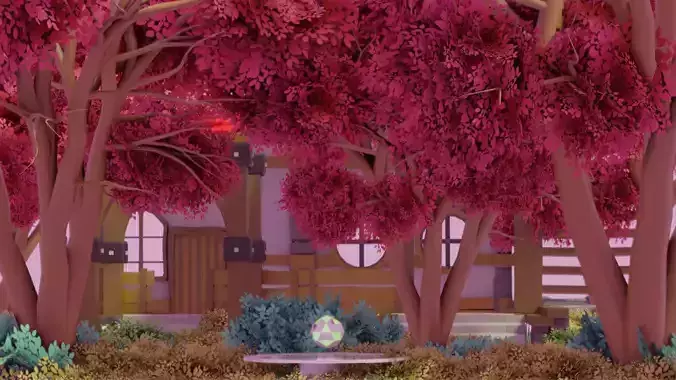 LowpolyMedievalStylizedHouse trees