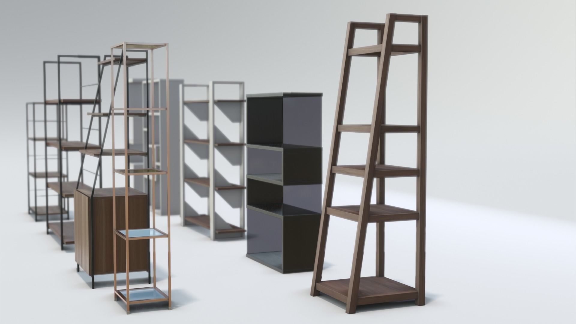 Set of Modern Bookcases Low-poly 3D model_2