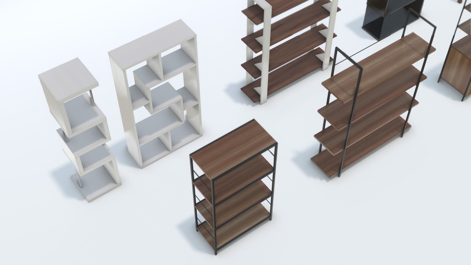 Set of Modern Bookcases Low-poly 3D model_3