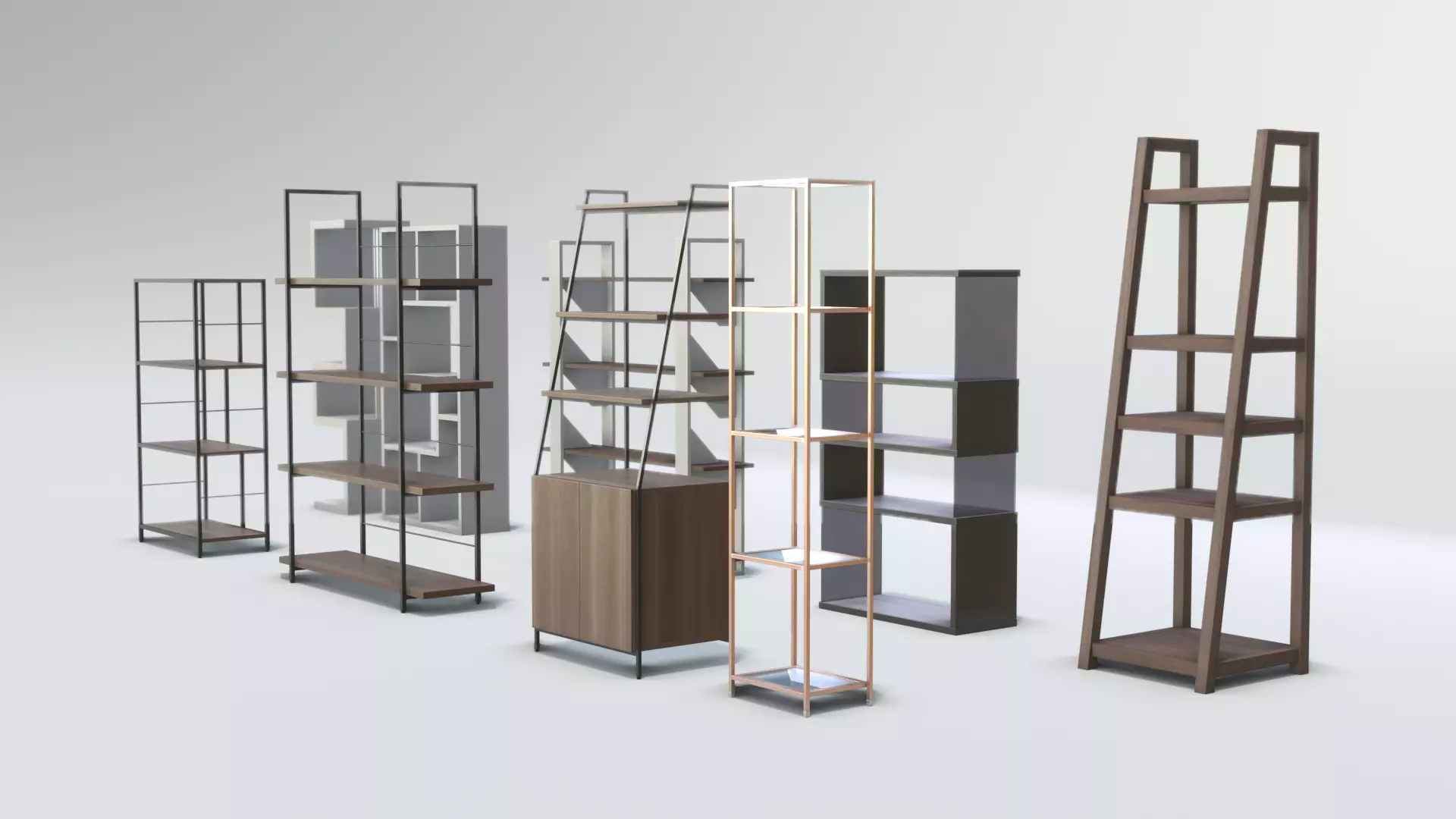 Set of Modern Bookcases Low-poly 3D model_0