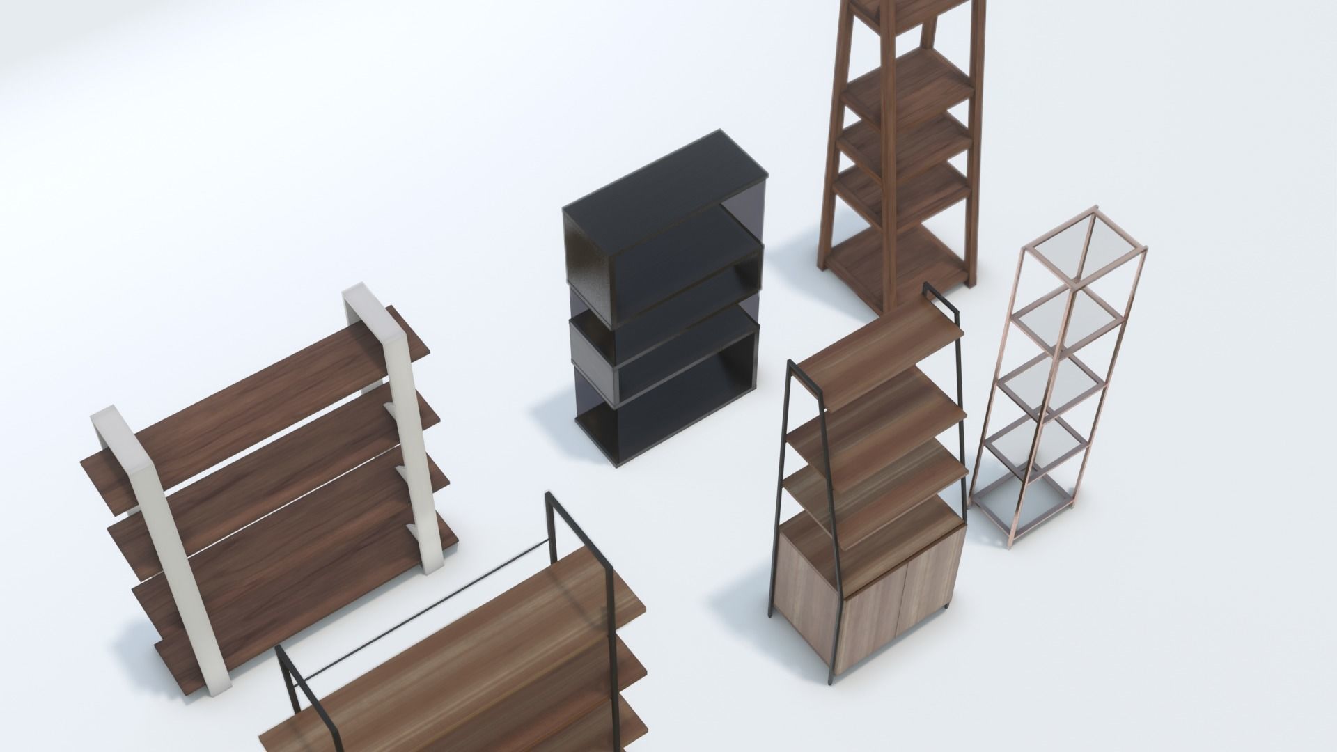Set of Modern Bookcases Low-poly 3D model_4
