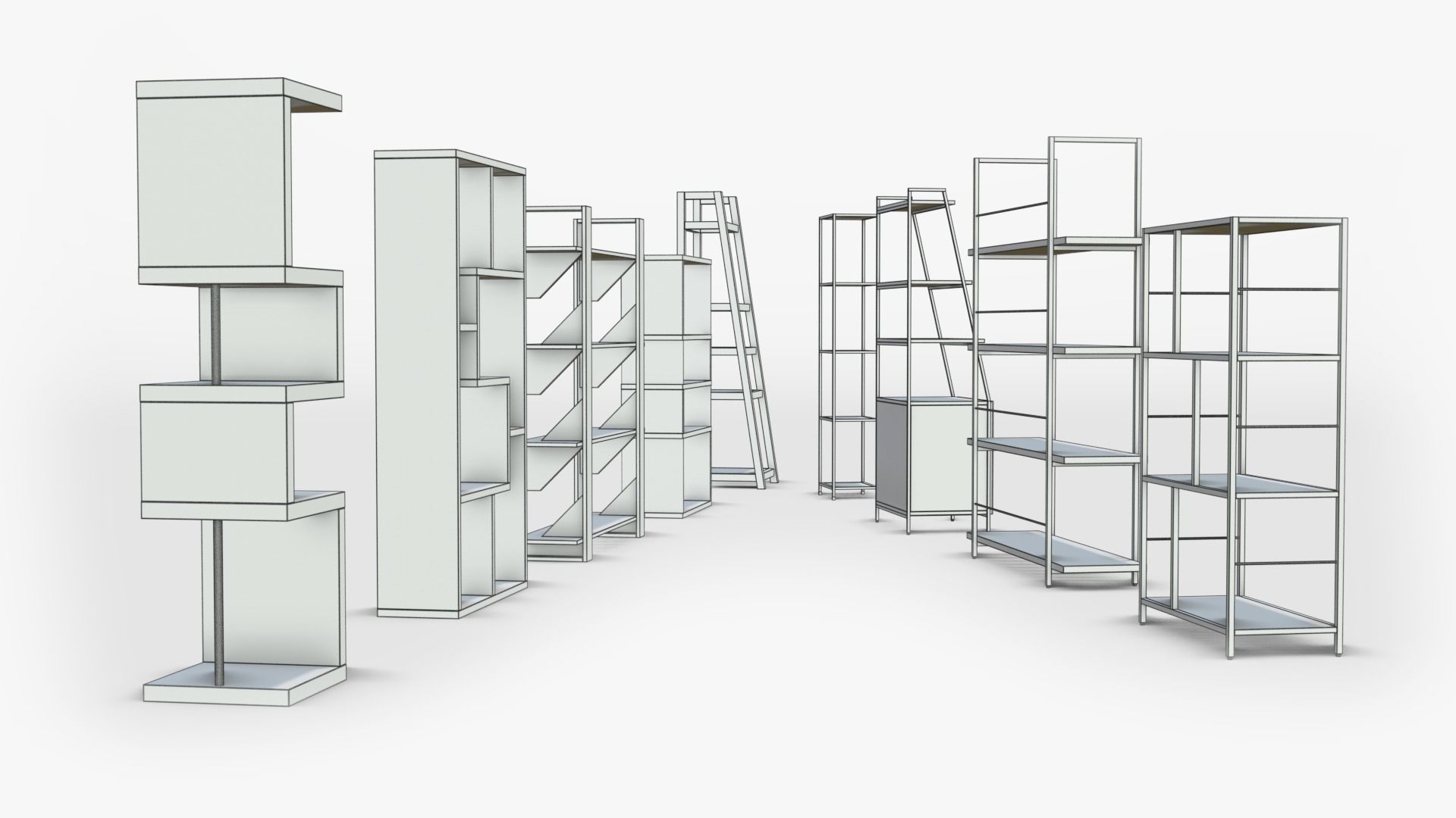 Set of Modern Bookcases Low-poly 3D model_5