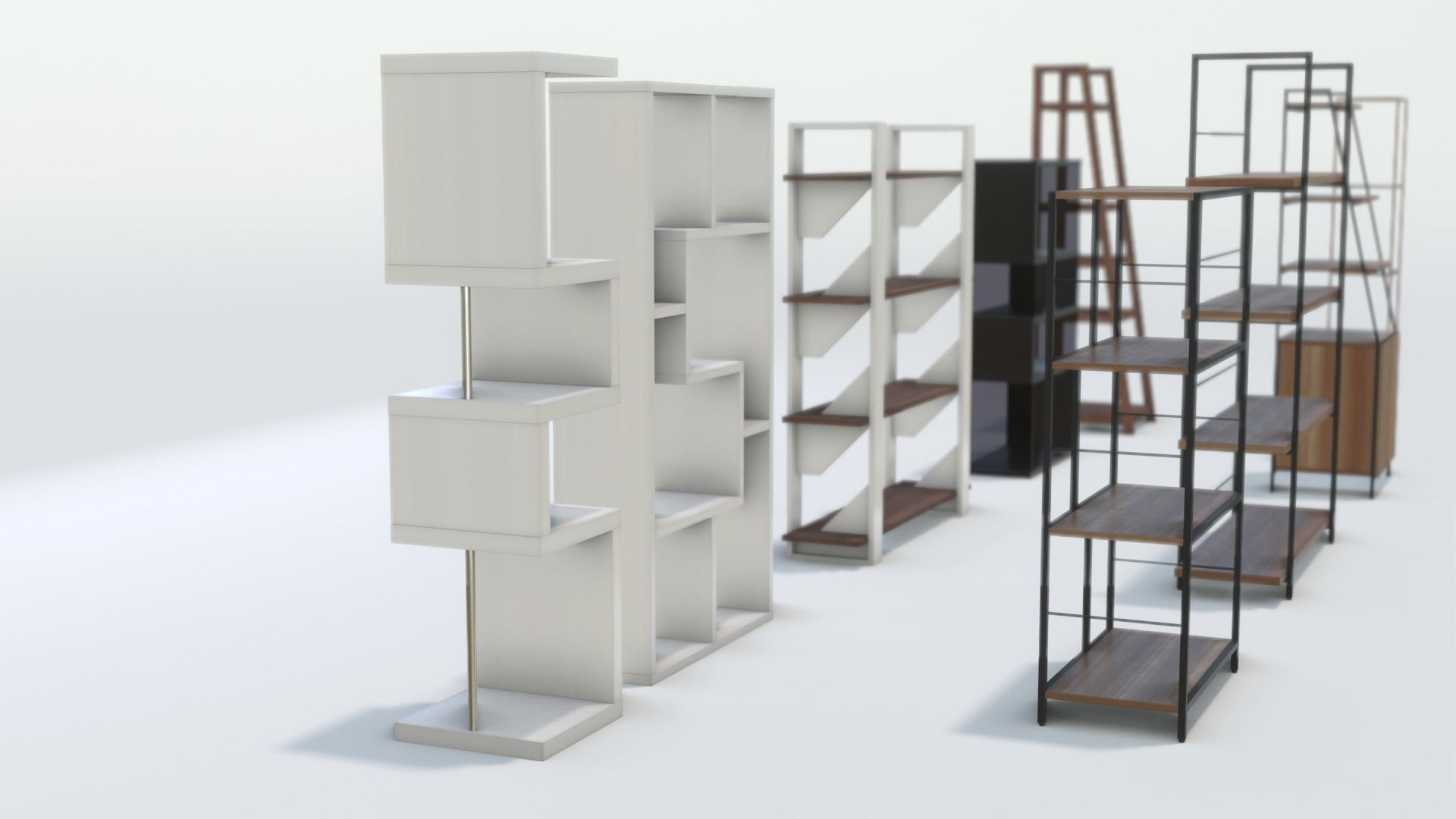 Set of Modern Bookcases Low-poly 3D model_1