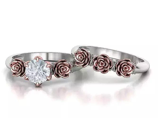 Own Design Wedding Set Floral Rose design 1ct Stone 3dmodels 3D Model Collection