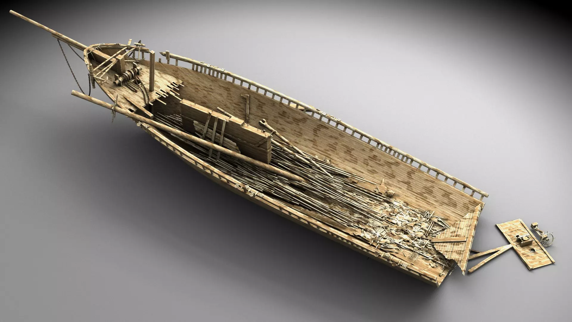 Wooden shipwreck 2 3D model_0