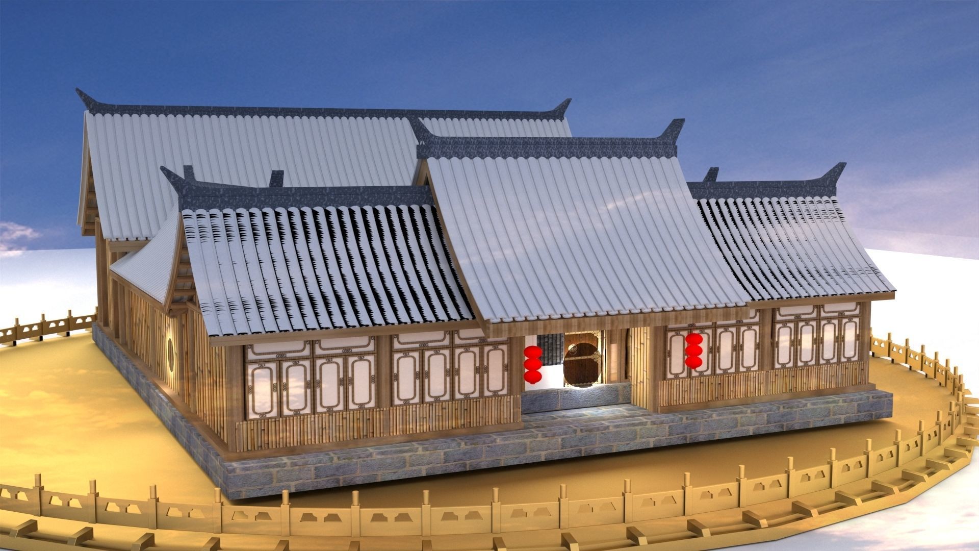 Chinese ancient house 3D model_1