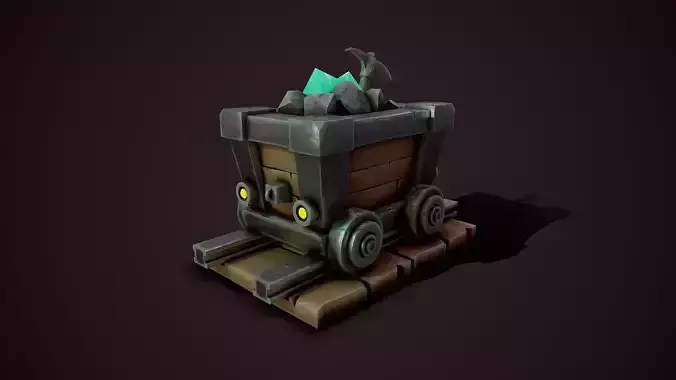 Stylized Mine Cart - Tutorial Included 3D model