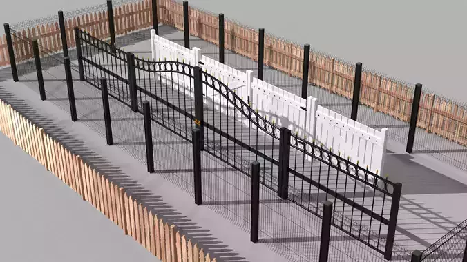 Fences fence and gate Low-poly 3D model