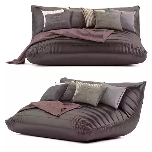 Bean Bag Square Seat with cushions and blanket 3D model