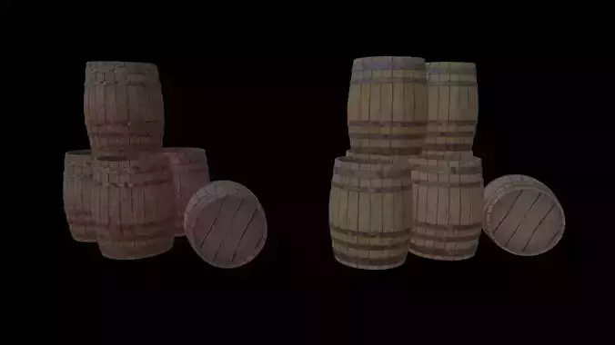 Medieval Wooden Barrel 001 Low Poly