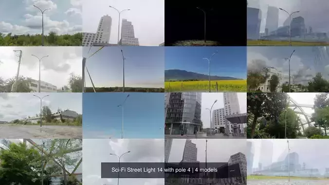 Sci-Fi Street Light 14 with pole 4 3D Model Collection